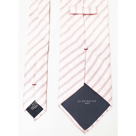 Givenchy Paris Mens Soft Pink Silk Logo and Stripe Neck Tie Made in Italy - Picture 8 of 8